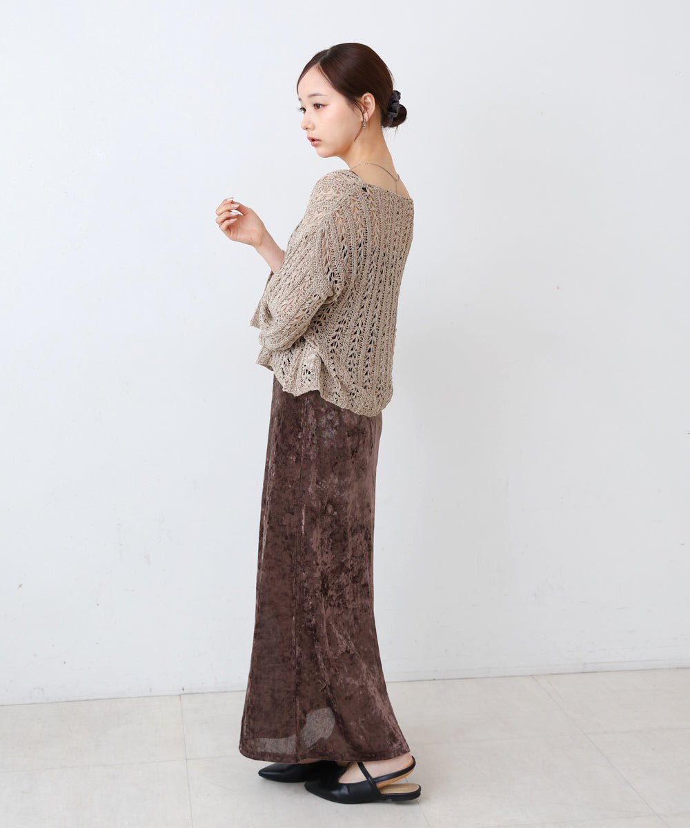 フラワーレース透かし編みトップス