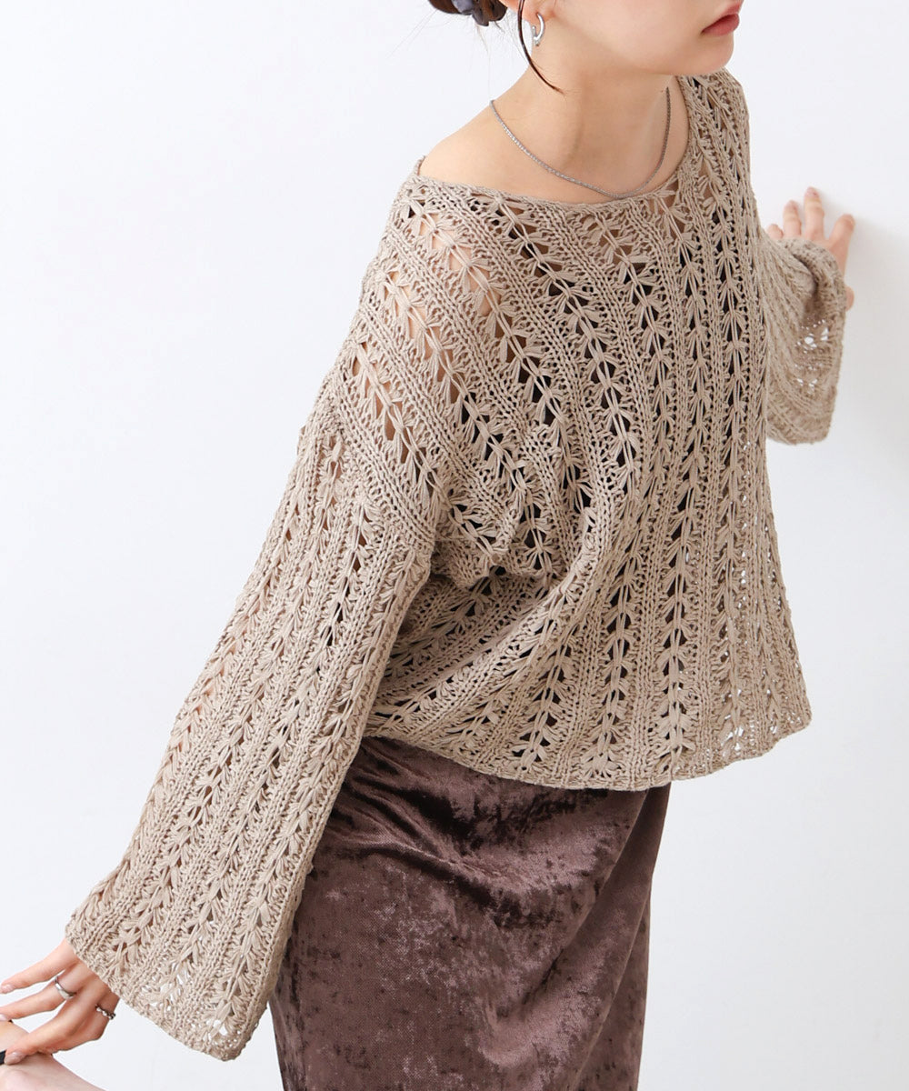 フラワーレース透かし編みトップス