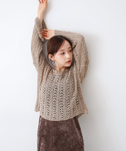 フラワーレース透かし編みトップス