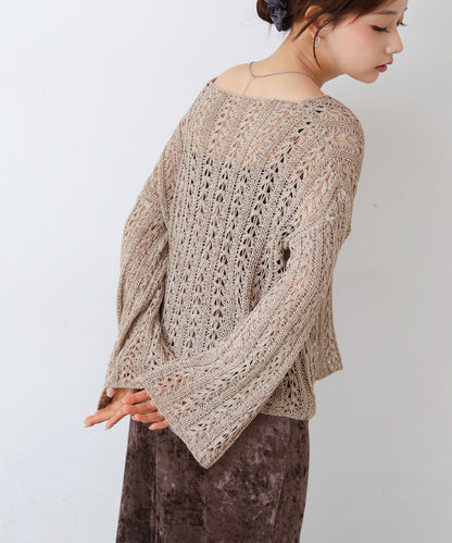 フラワーレース透かし編みトップス