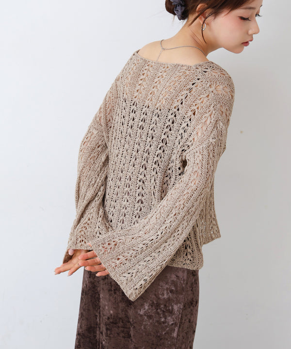 フラワーレース透かし編みトップス