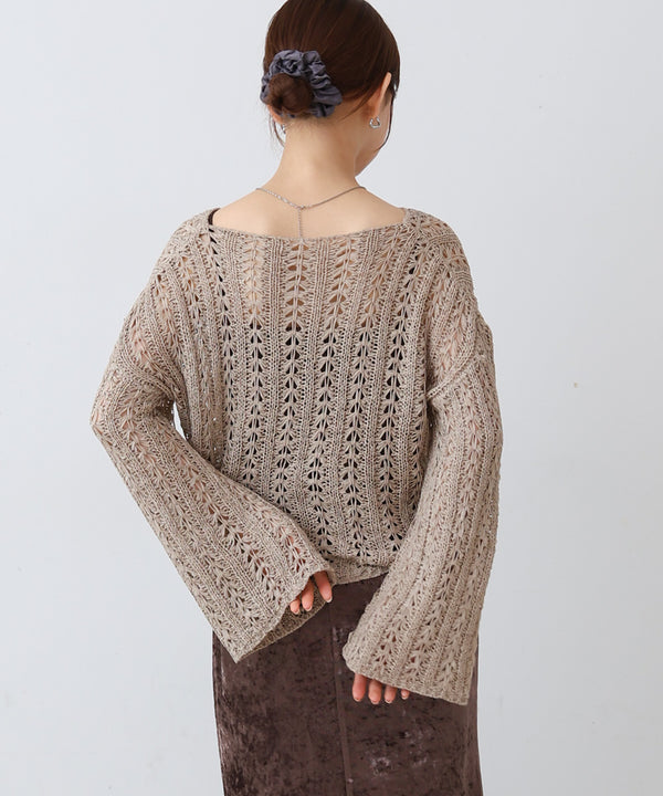 フラワーレース透かし編みトップス