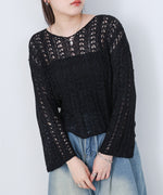 フラワーレース透かし編みトップス