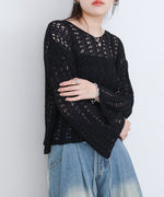 フラワーレース透かし編みトップス