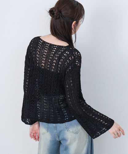 フラワーレース透かし編みトップス
