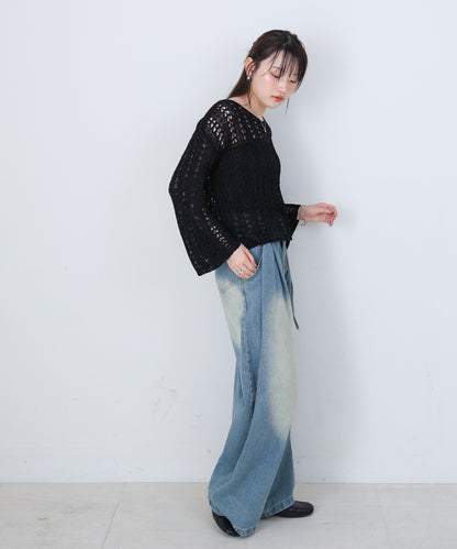 フラワーレース透かし編みトップス
