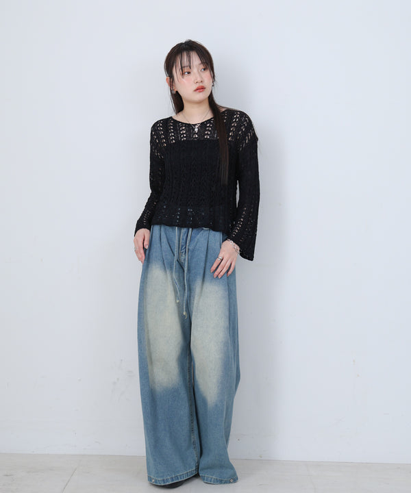 フラワーレース透かし編みトップス