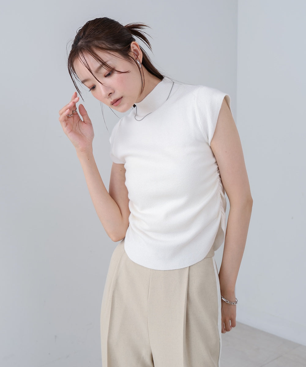 サイドギャザープチハイネックトップス