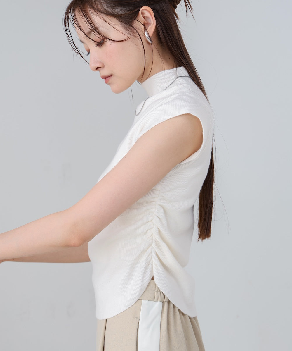 サイドギャザープチハイネックトップス