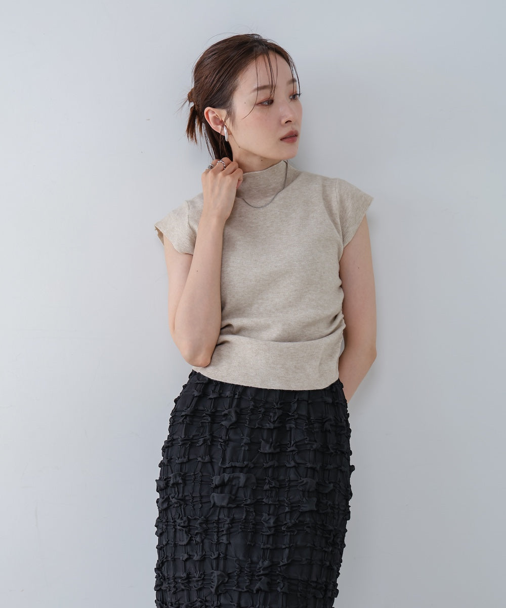 サイドギャザープチハイネックトップス