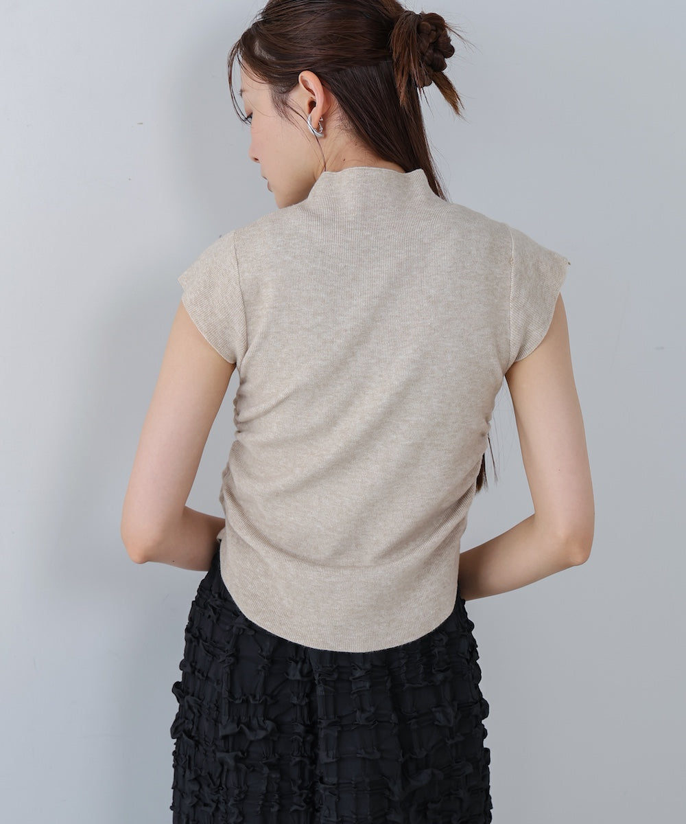 サイドギャザープチハイネックトップス