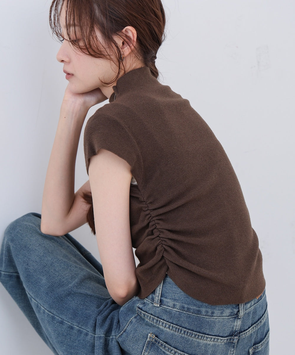 サイドギャザープチハイネックトップス