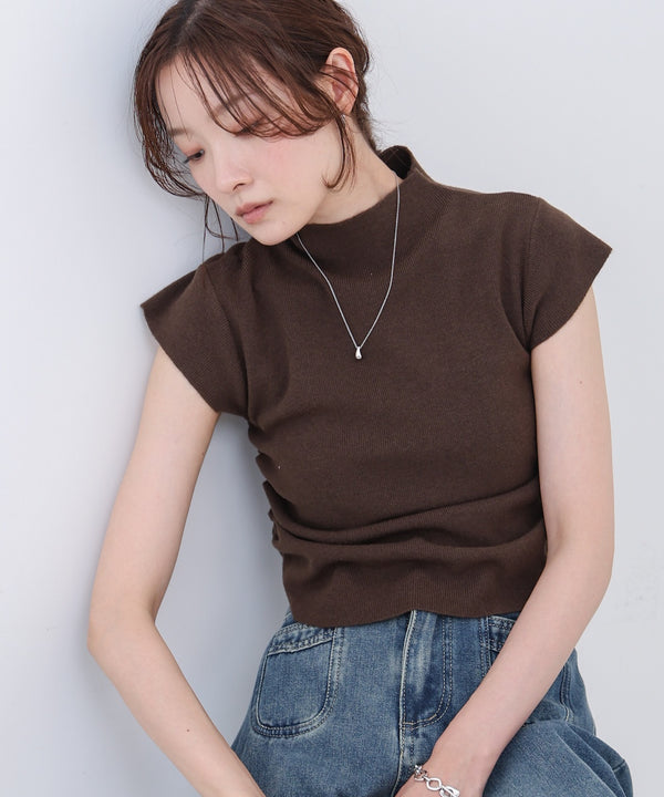 サイドギャザープチハイネックトップス