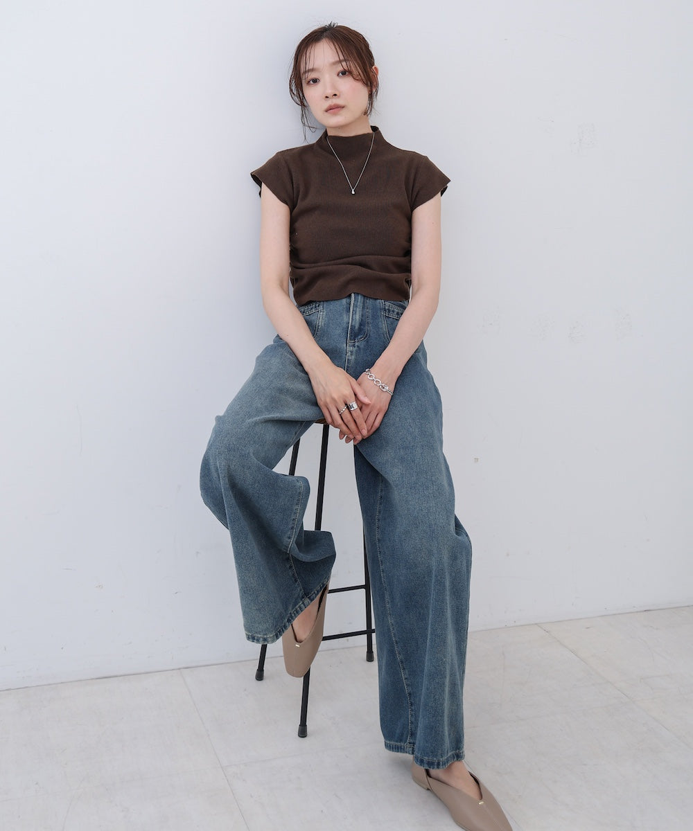 サイドギャザープチハイネックトップス