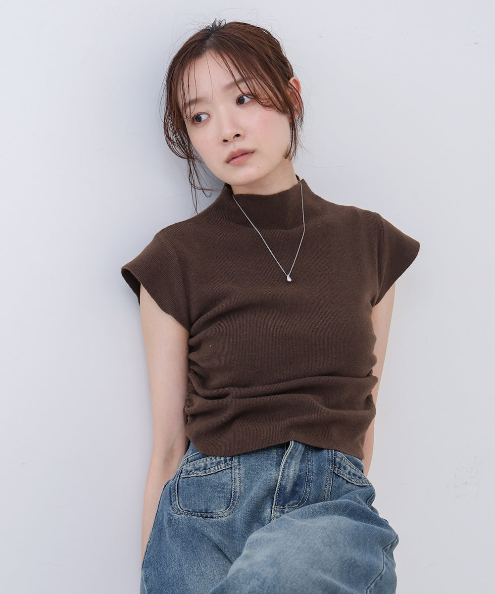 サイドギャザープチハイネックトップス