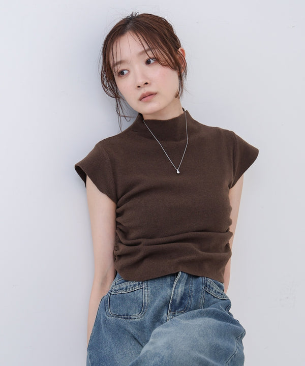 サイドギャザープチハイネックトップス