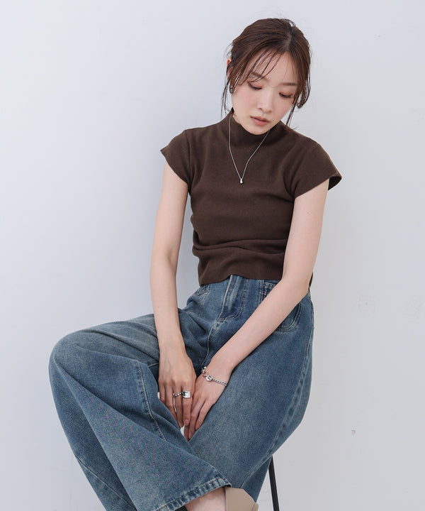 サイドギャザープチハイネックトップス