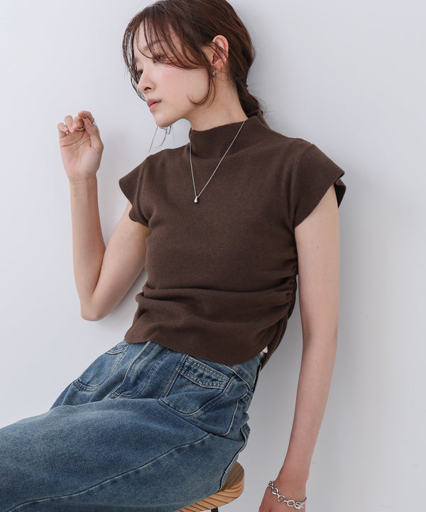 サイドギャザープチハイネックトップス