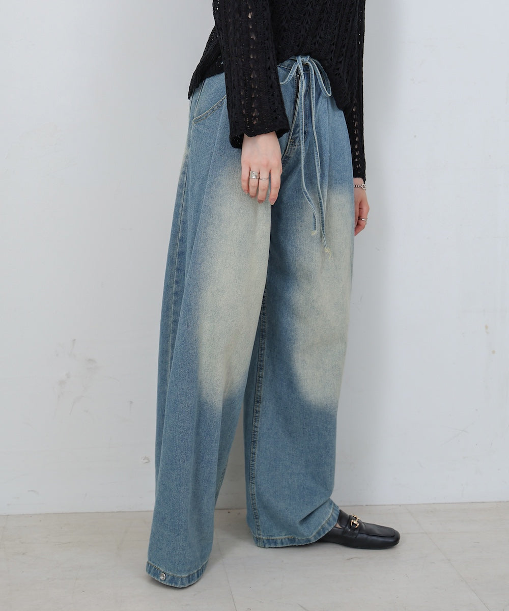 【M・Lサイズ展開】ウエストデザイン　ルーズデニムパンツ