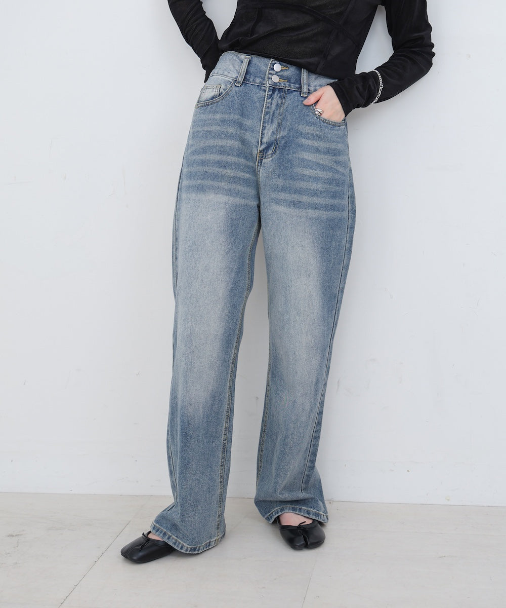 【M・Lサイズ展開】ダブルボタンデニムパンツ