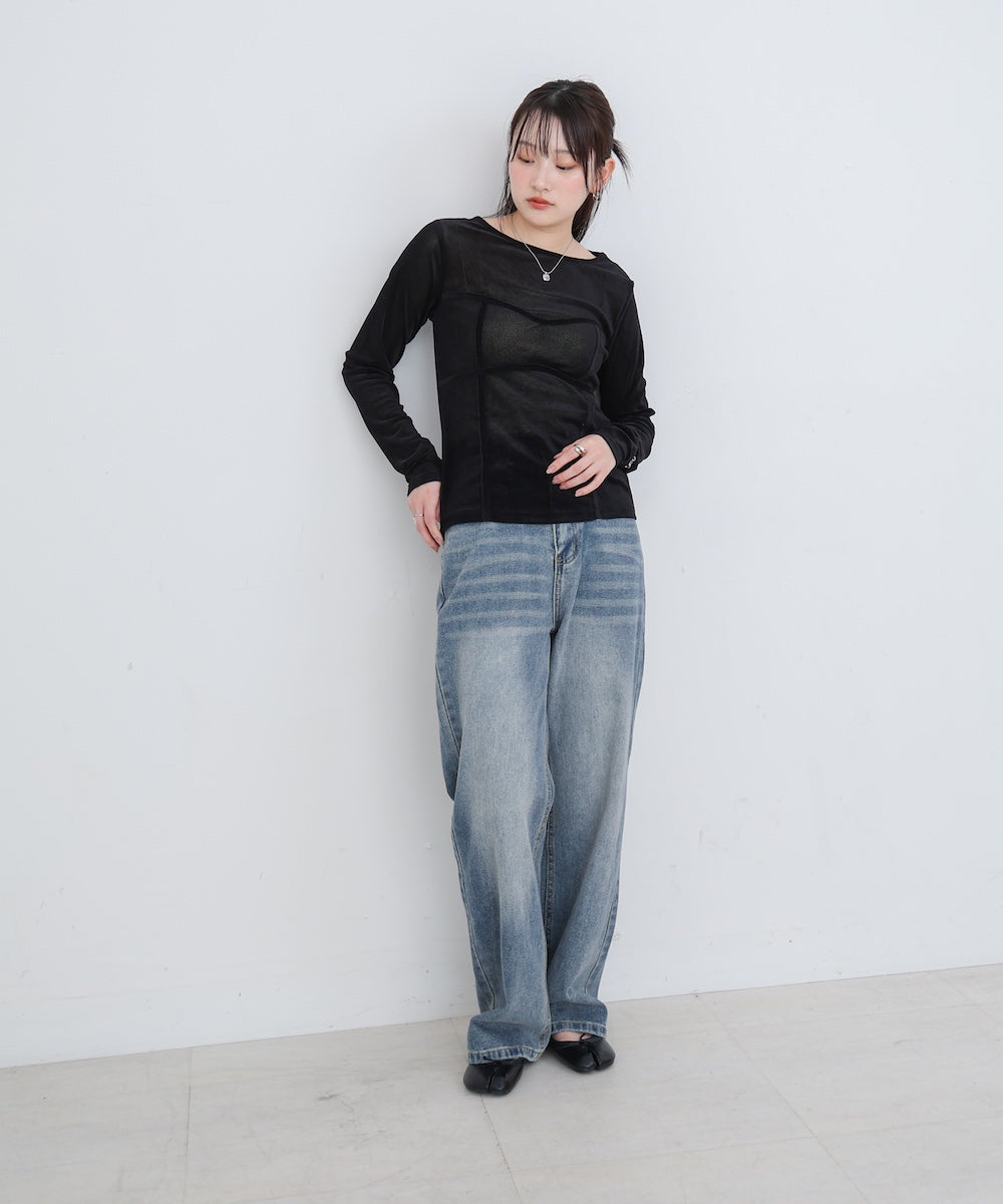 【M・Lサイズ展開】ダブルボタンデニムパンツ