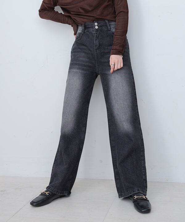 【M・Lサイズ展開】ダブルボタンデニムパンツ