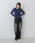 【M・Lサイズ展開】ダブルボタンデニムパンツ