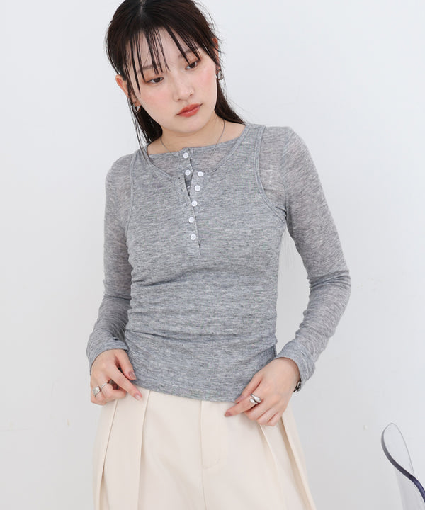 ボタンタンクセット　ヘンリーネックトップス
