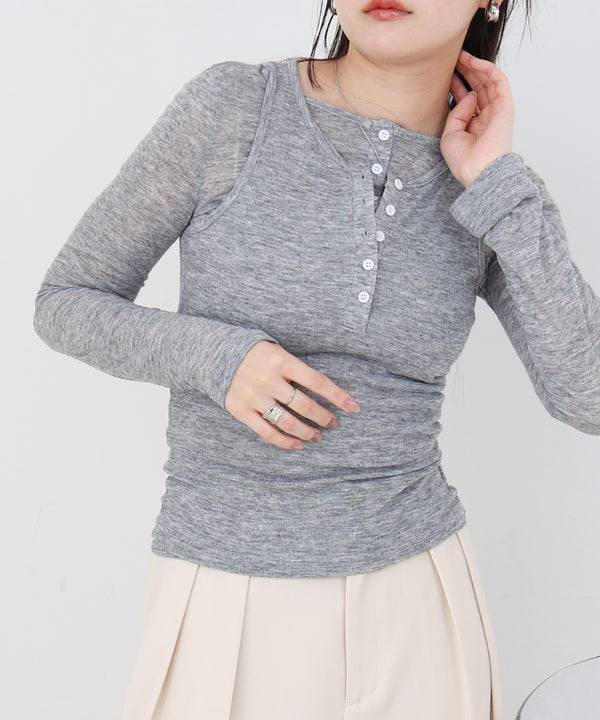 ボタンタンクセット　ヘンリーネックトップス