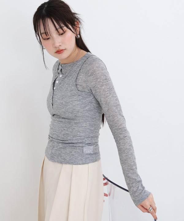 ボタンタンクセット　ヘンリーネックトップス