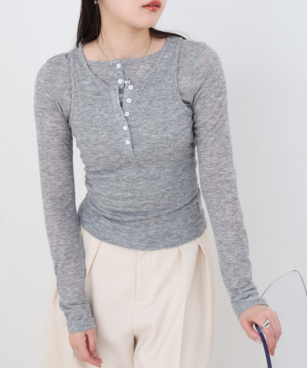ボタンタンクセット　ヘンリーネックトップス