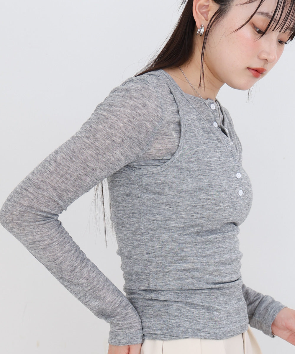 ボタンタンクセット　ヘンリーネックトップス