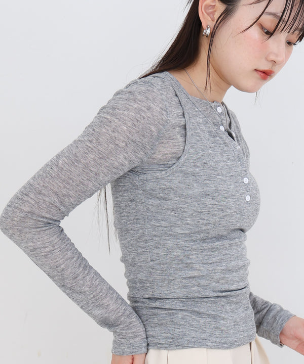 ボタンタンクセット　ヘンリーネックトップス