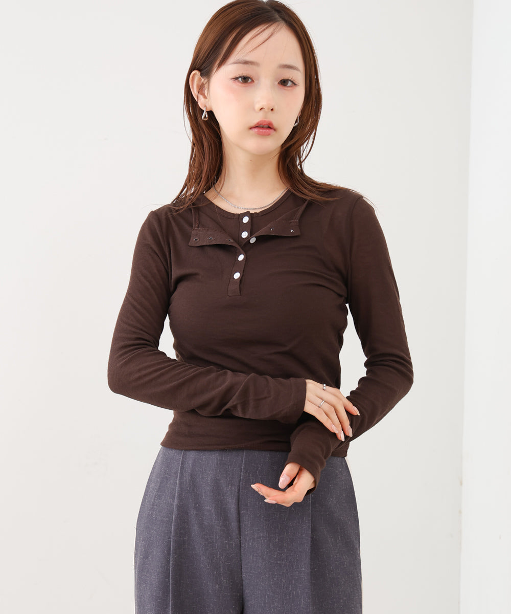 ボタンタンクセット　ヘンリーネックトップス