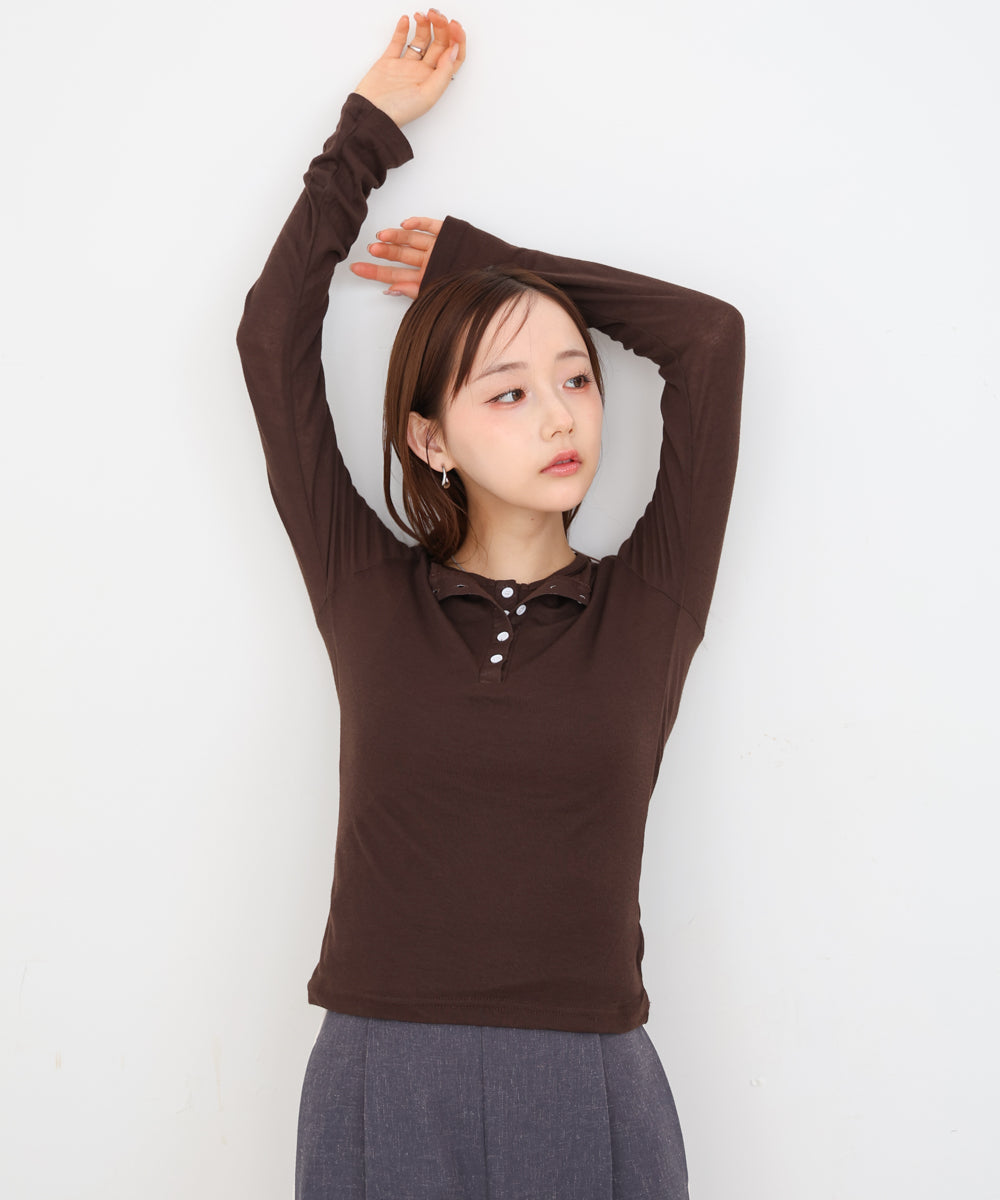 ボタンタンクセット　ヘンリーネックトップス