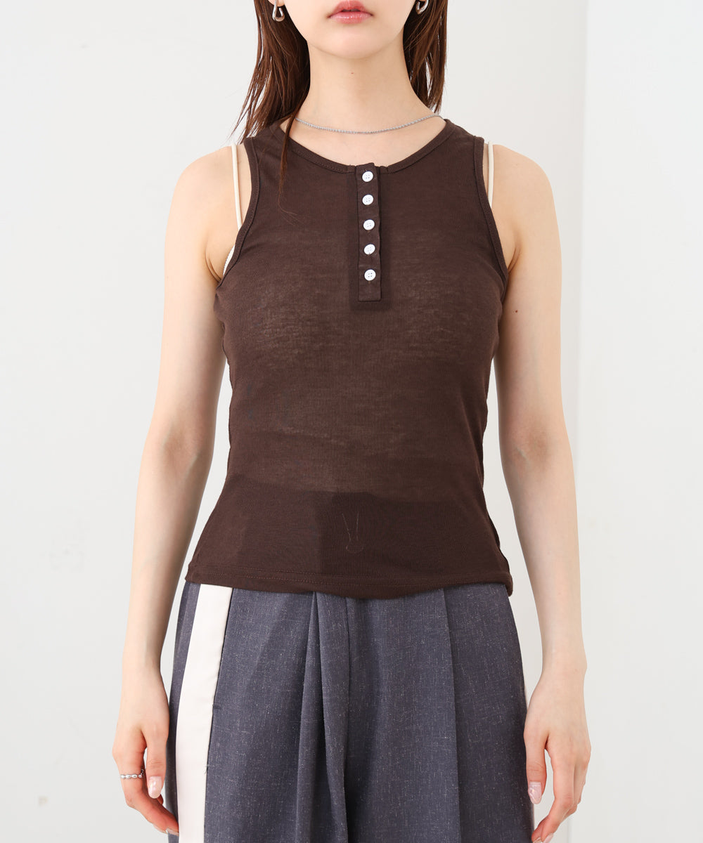 ボタンタンクセット　ヘンリーネックトップス