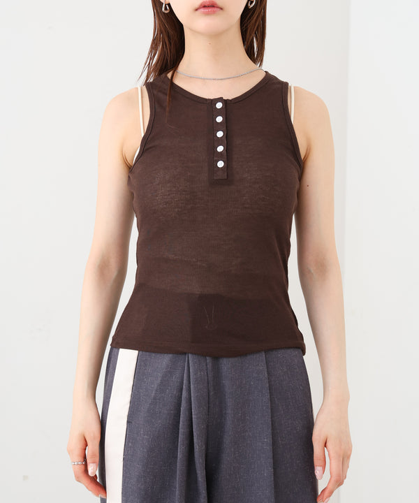 ボタンタンクセット　ヘンリーネックトップス