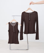 ボタンタンクセット　ヘンリーネックトップス