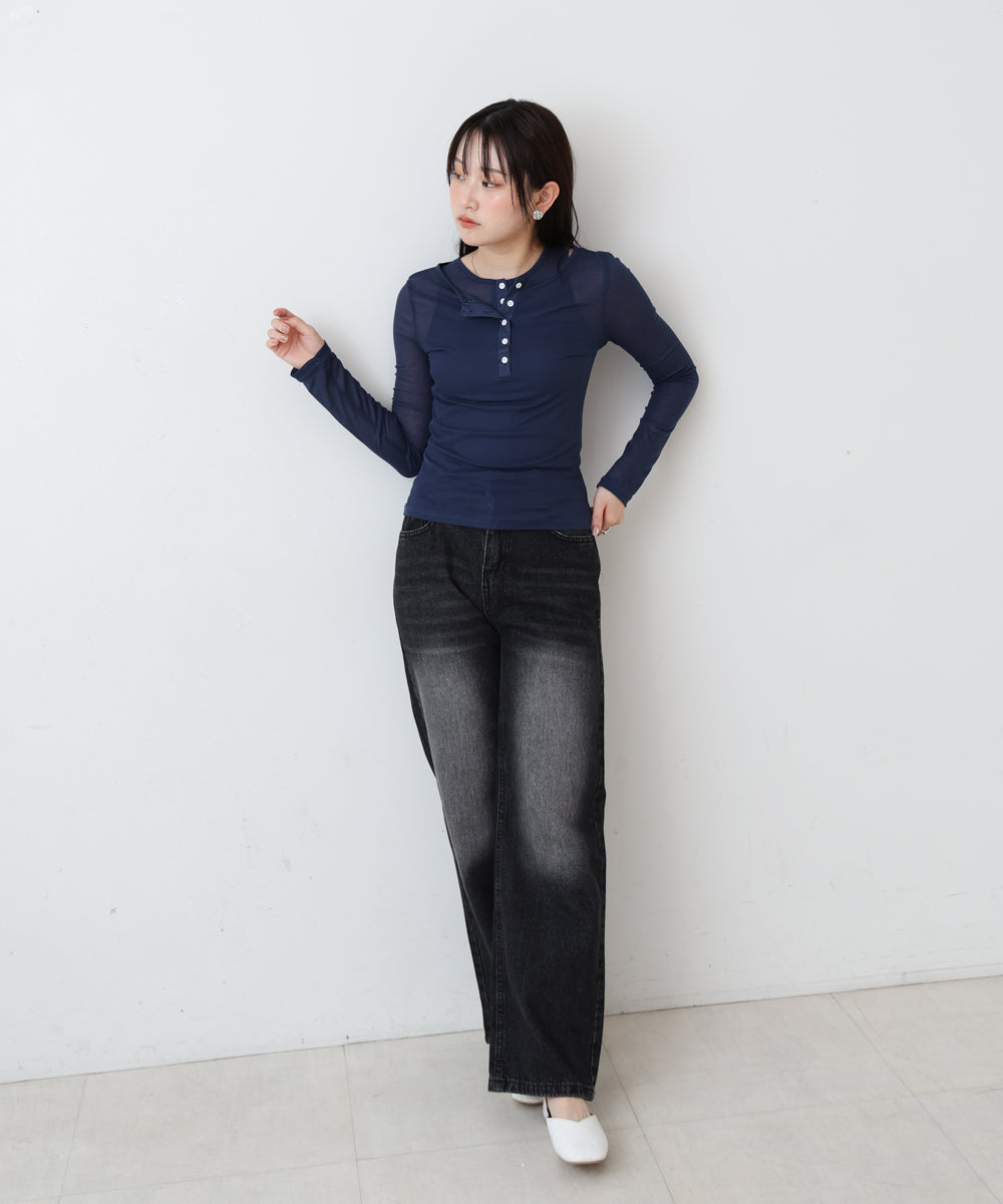 ボタンタンクセット　ヘンリーネックトップス