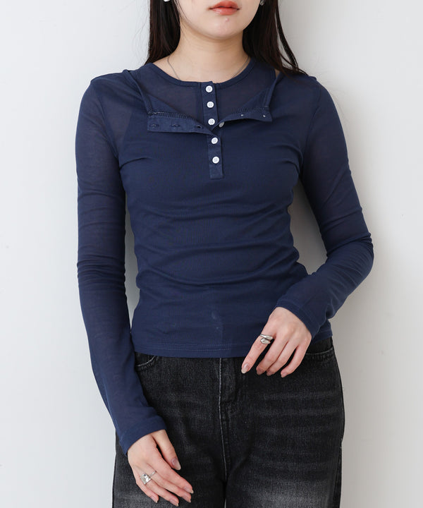 ボタンタンクセット　ヘンリーネックトップス