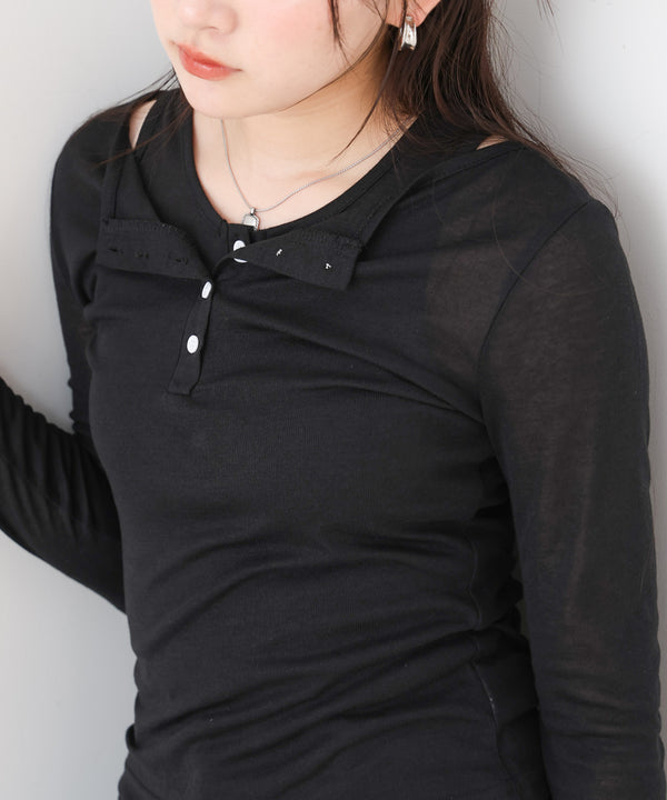 ボタンタンクセット　ヘンリーネックトップス