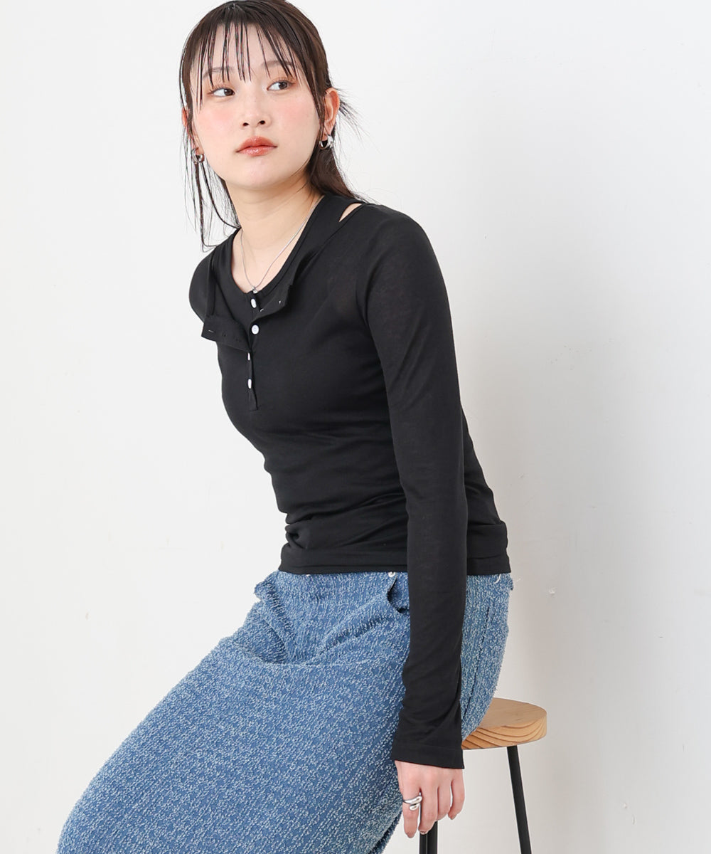 ボタンタンクセット　ヘンリーネックトップス