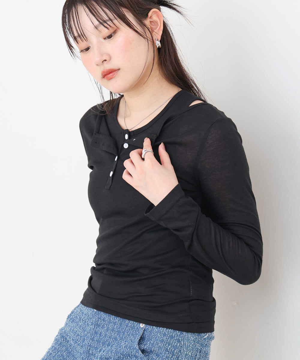 ボタンタンクセット　ヘンリーネックトップス