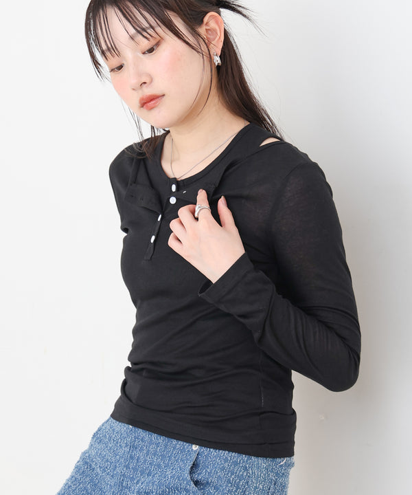 ボタンタンクセット　ヘンリーネックトップス