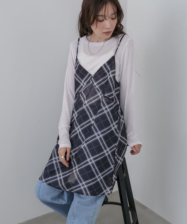 チェックシアーキャミミニワンピース