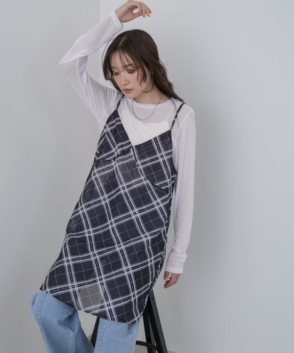 チェックシアーキャミミニワンピース