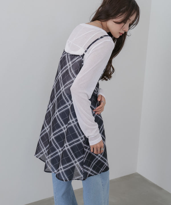 チェックシアーキャミミニワンピース