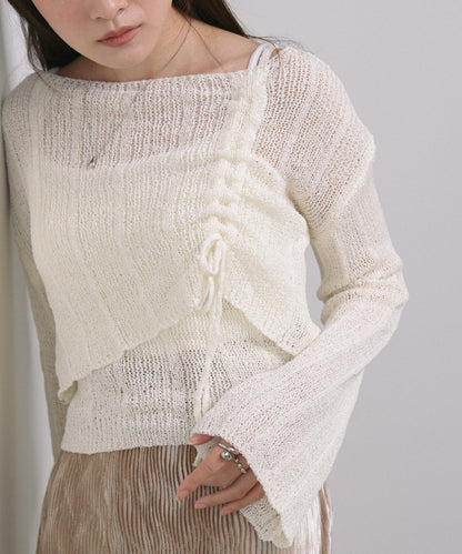 シャーリングリボンクロップド丈トップス×キャミセット