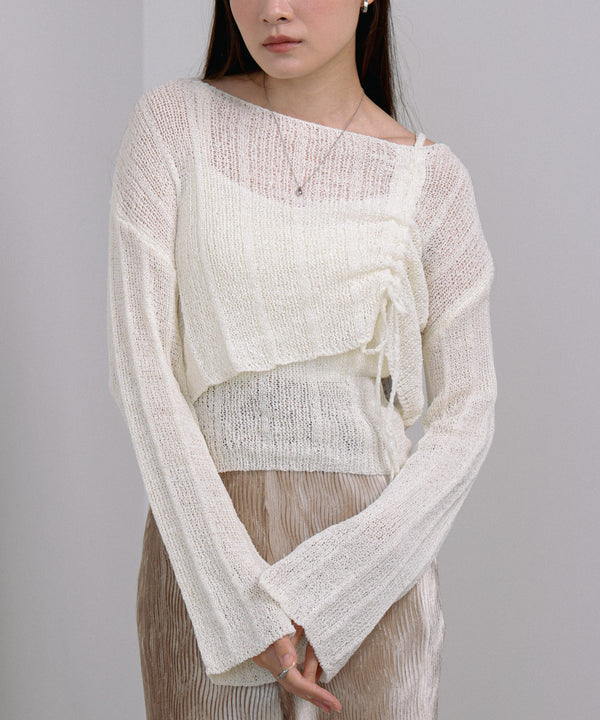 シャーリングリボンクロップド丈トップス×キャミセット