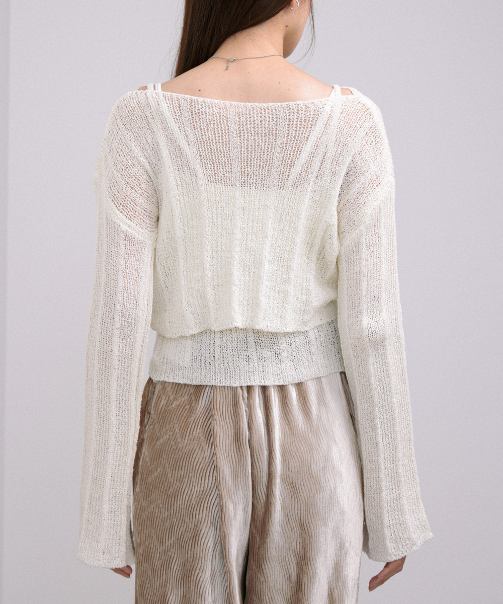 シャーリングリボンクロップド丈トップス×キャミセット